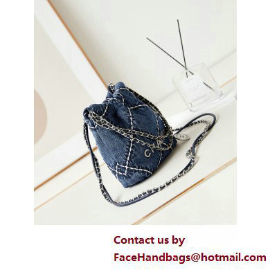 Chanel Stitched Denim  &  Silver-Tone Metal CHANEL 22 Mini Handbag AS3980 Blue